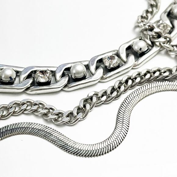 NEW Chico's Pearl & Layered Silver Chain Necklace - Picture 4 of 6